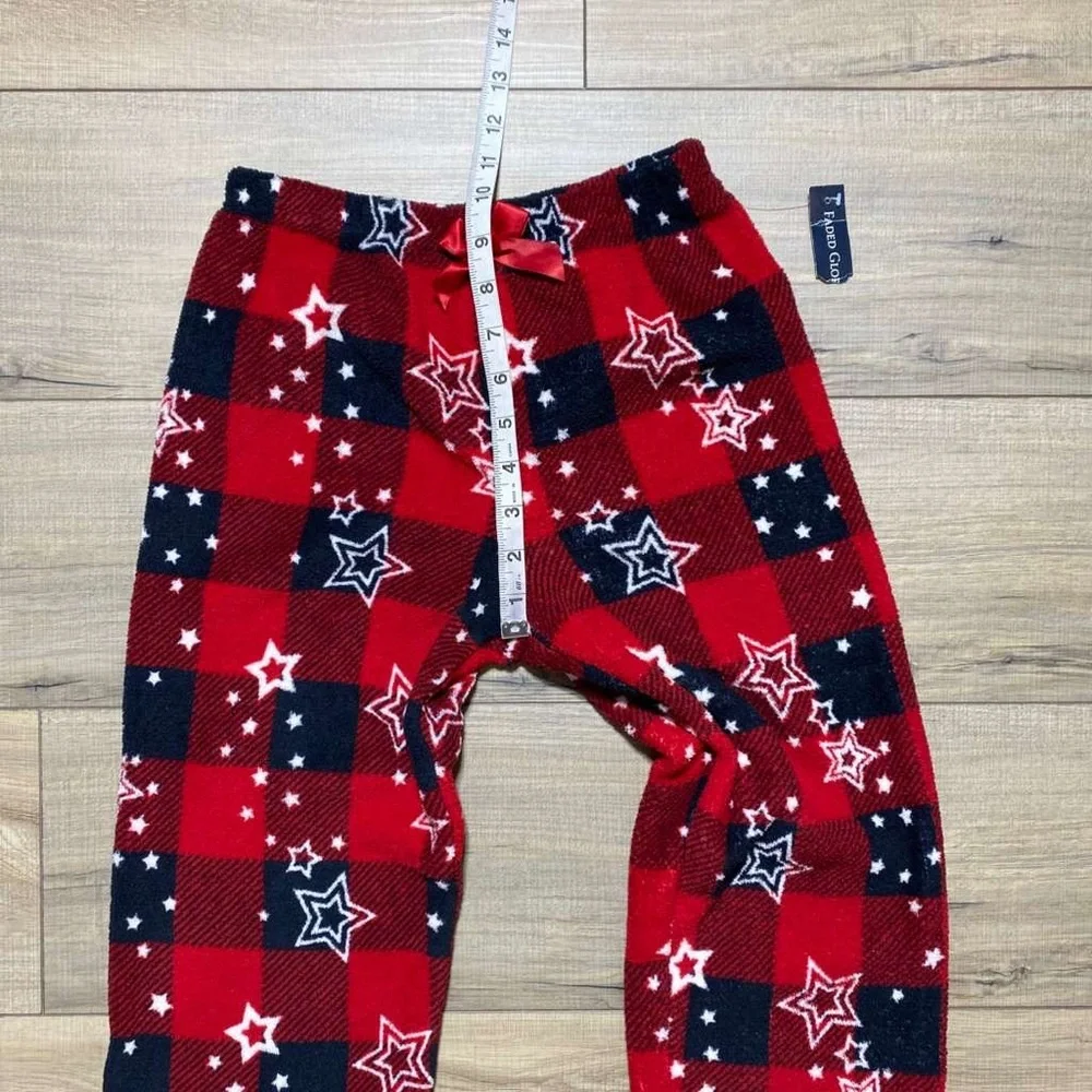 Faded Glory Girls Buffalo Plaid With Stars‎ Fleece Pajama Pants Size M 7-8